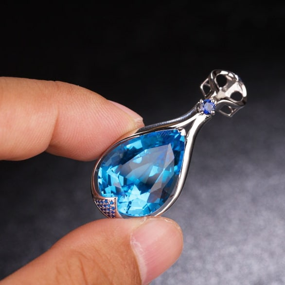 14k Gold 24.41 Ctw Natural Topaz & Sapphire Pendant( Without Chain ) - 6