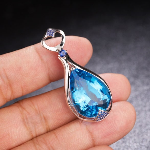 14k Gold 24.41 Ctw Natural Topaz & Sapphire Pendant( Without Chain ) - 7