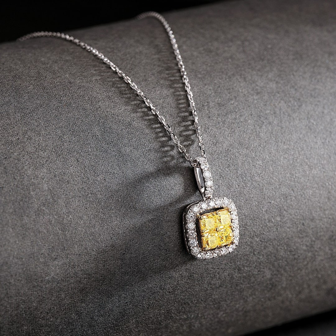 14k Gold 0.55 Ctw Natural Yellow Diamond & Diamond Necklace - 3