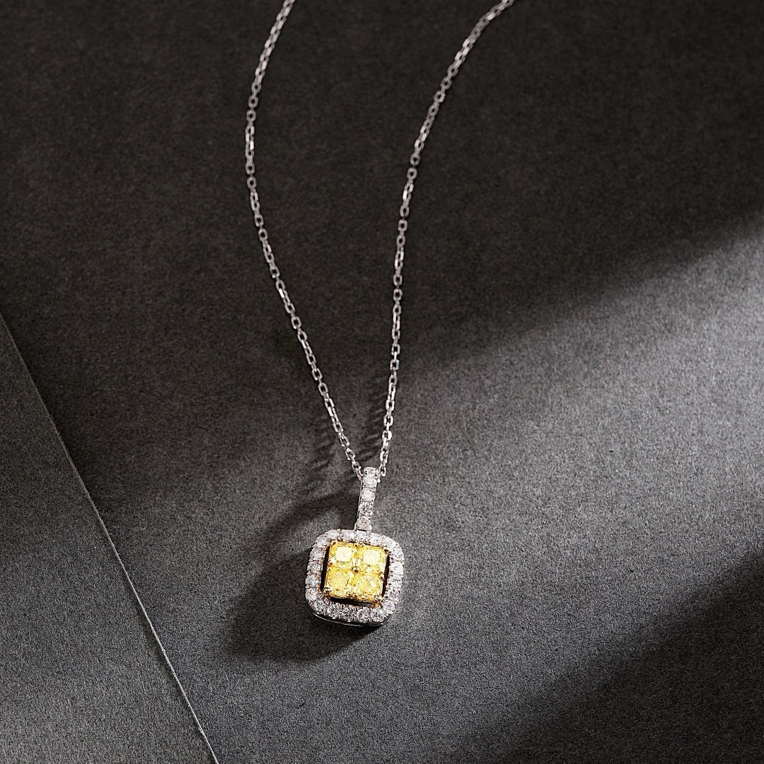 14k Gold 0.55 Ctw Natural Yellow Diamond & Diamond Necklace - 4