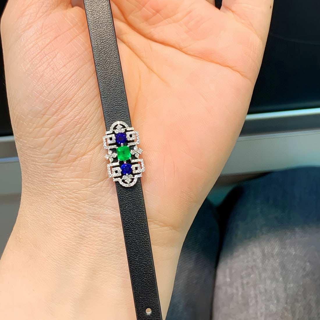 14k Gold 0.82 Ctw Vivid Green Natural Emerald & Sapphire Bangle/pendant( Without Chain ) - 5