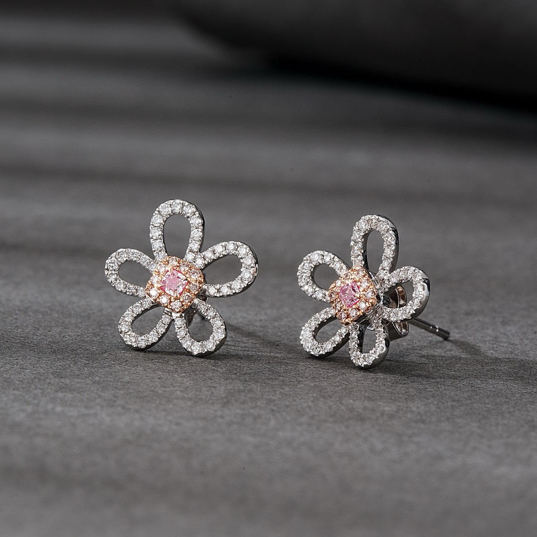 14k Gold 0.52 Ctw Natural Pink Diamond & Diamond Earrings - 2