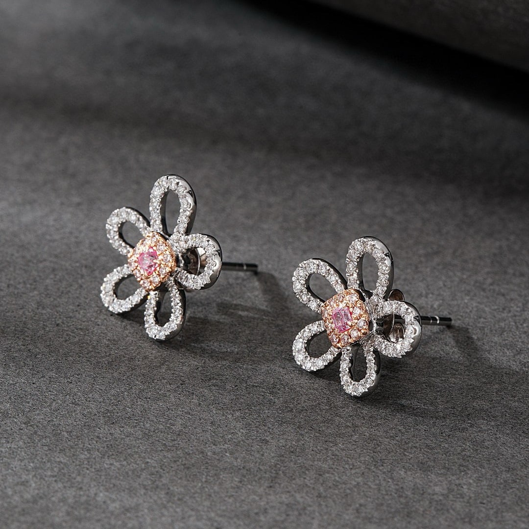 14k Gold 0.52 Ctw Natural Pink Diamond & Diamond Earrings - 4