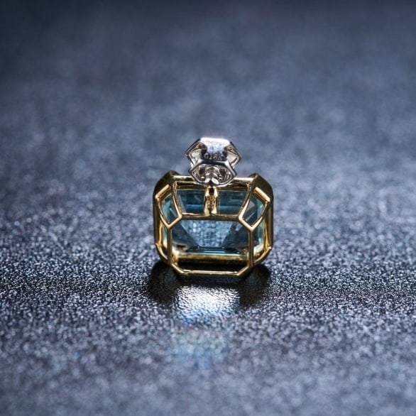 14k Gold 4.29 Ct Natural Aquamarine & Diamond Pendant( Without Chain ) - 4