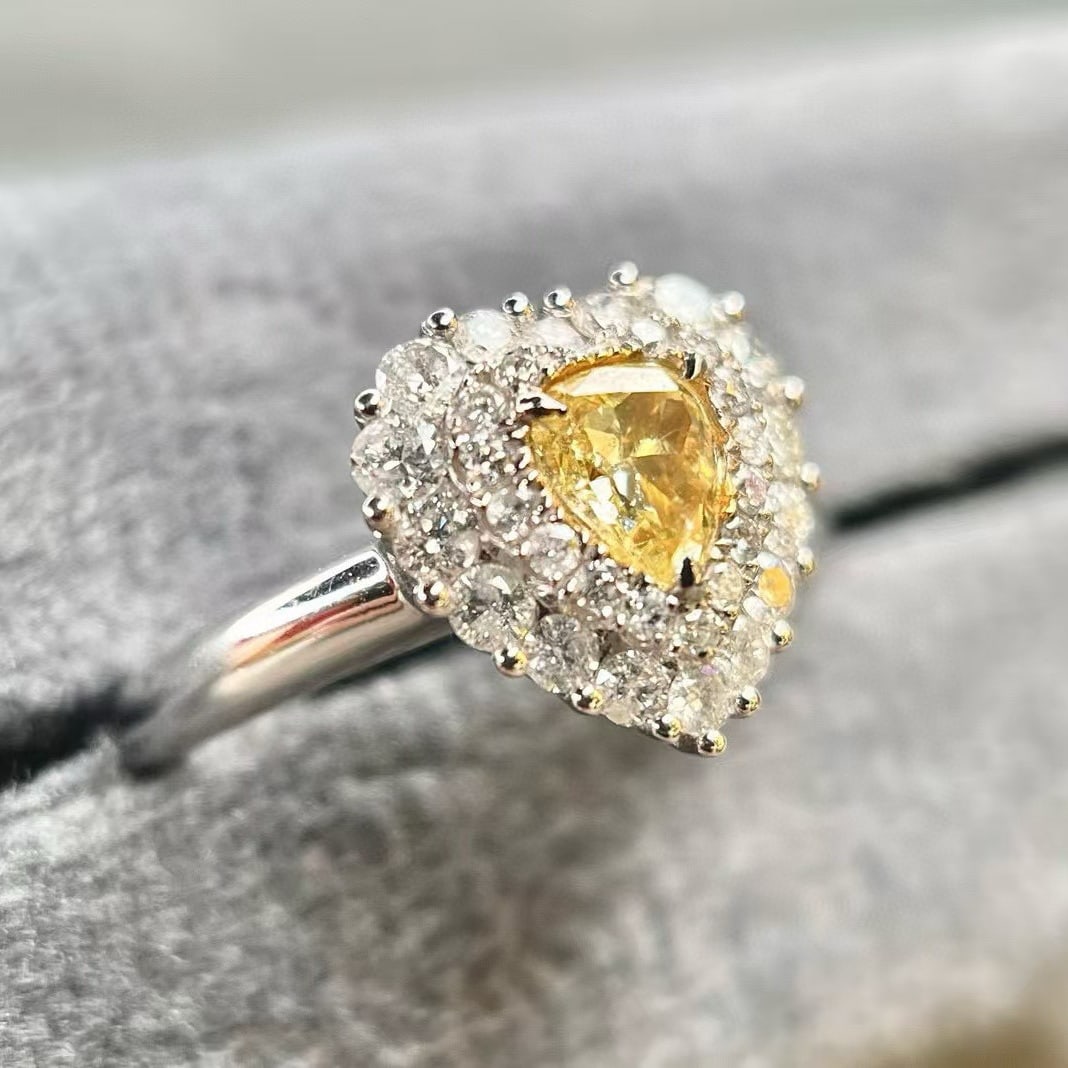 14k Gold 0.75 Ctw Natural Yellow Diamond & Diamond Ring - 2