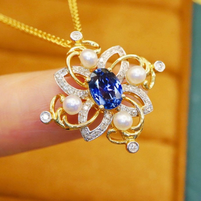 14k Gold 1.12 Ctw Natural Sapphire & Diamond Pendant( Without Chain ) - 6