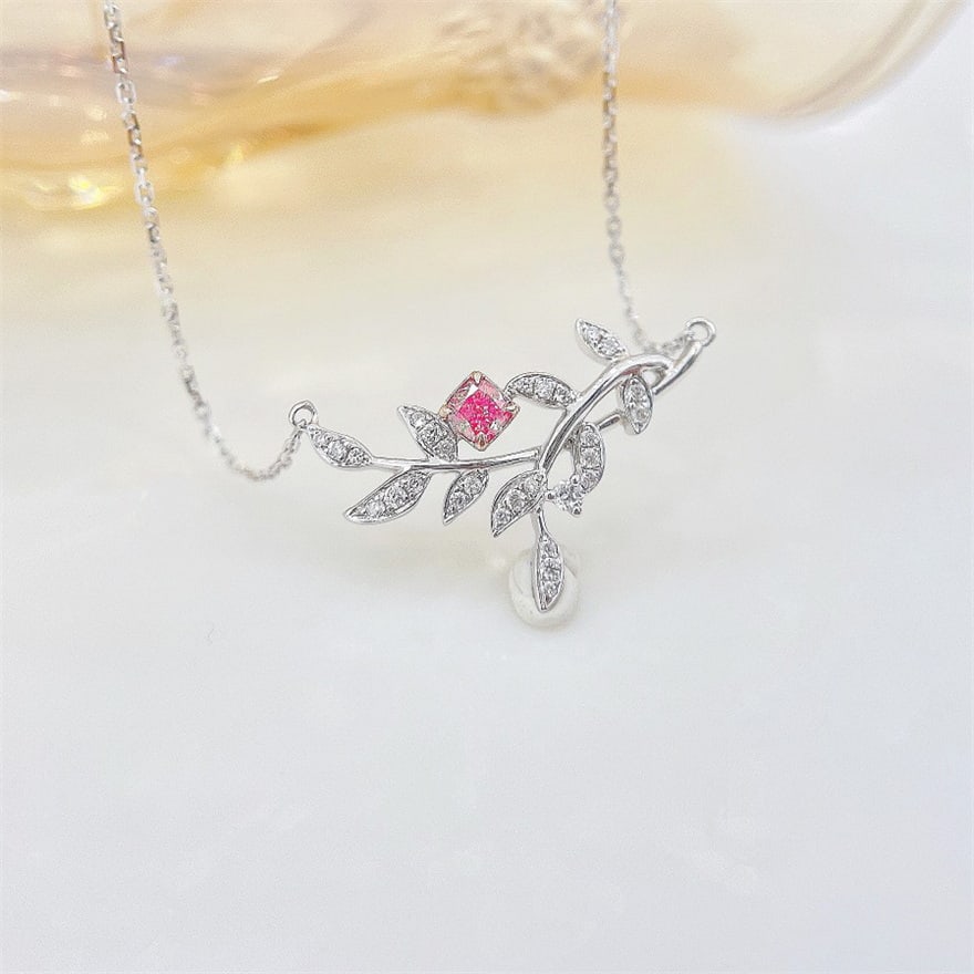 14k Gold 0.20 Ctw Natural Pink Diamond & Diamond Necklace - 5