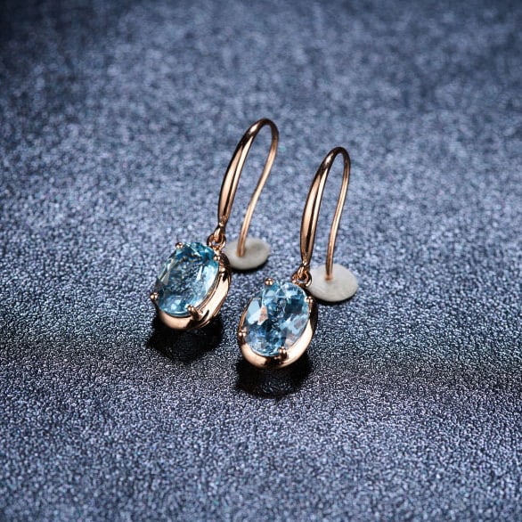 14k Gold 2.65 Ct Natural Aquamarine Earrings - 2