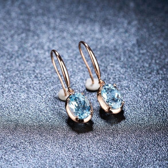 14k Gold 2.65 Ct Natural Aquamarine Earrings - 3