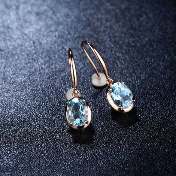 14k Gold 2.65 Ct Natural Aquamarine Earrings - 4