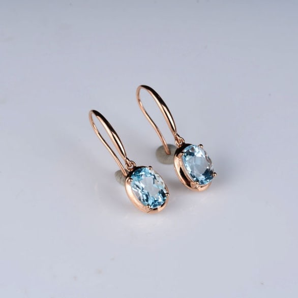 14k Gold 2.65 Ct Natural Aquamarine Earrings - 6