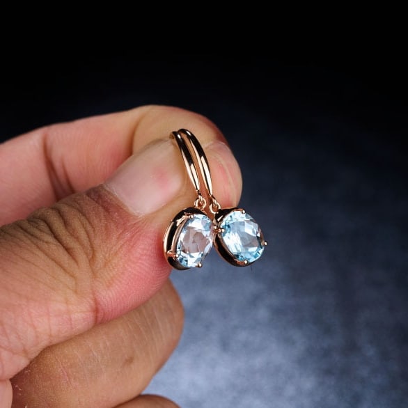 14k Gold 2.65 Ct Natural Aquamarine Earrings - 7