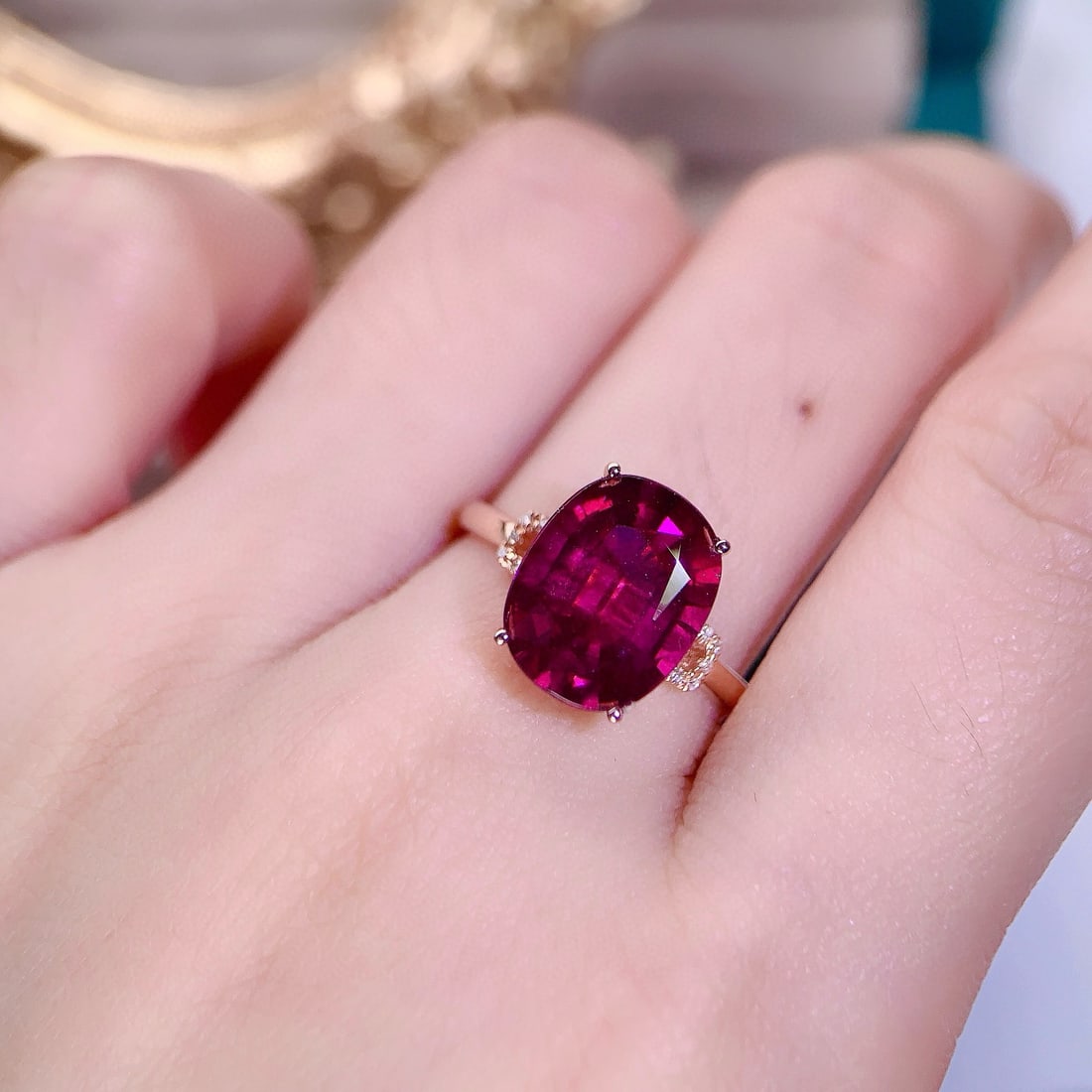 14k Gold 5.3 Ct Natural Tourmaline & Diamond Ring - 6