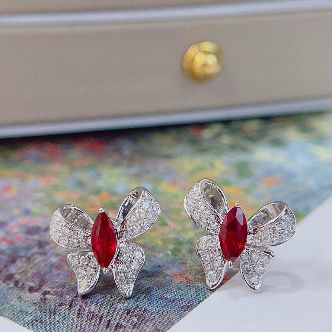 14k Gold 1.06 Ctw Natural Ruby & Diamond Earrings - 2