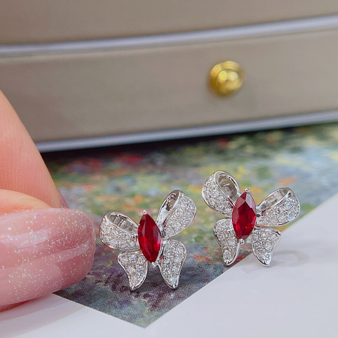 14k Gold 1.06 Ctw Natural Ruby & Diamond Earrings - 3