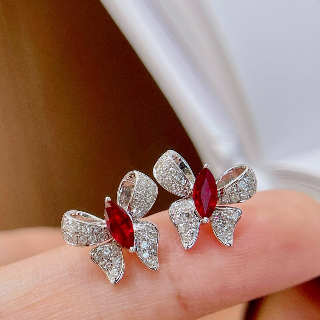 14k Gold 1.06 Ctw Natural Ruby & Diamond Earrings - 4