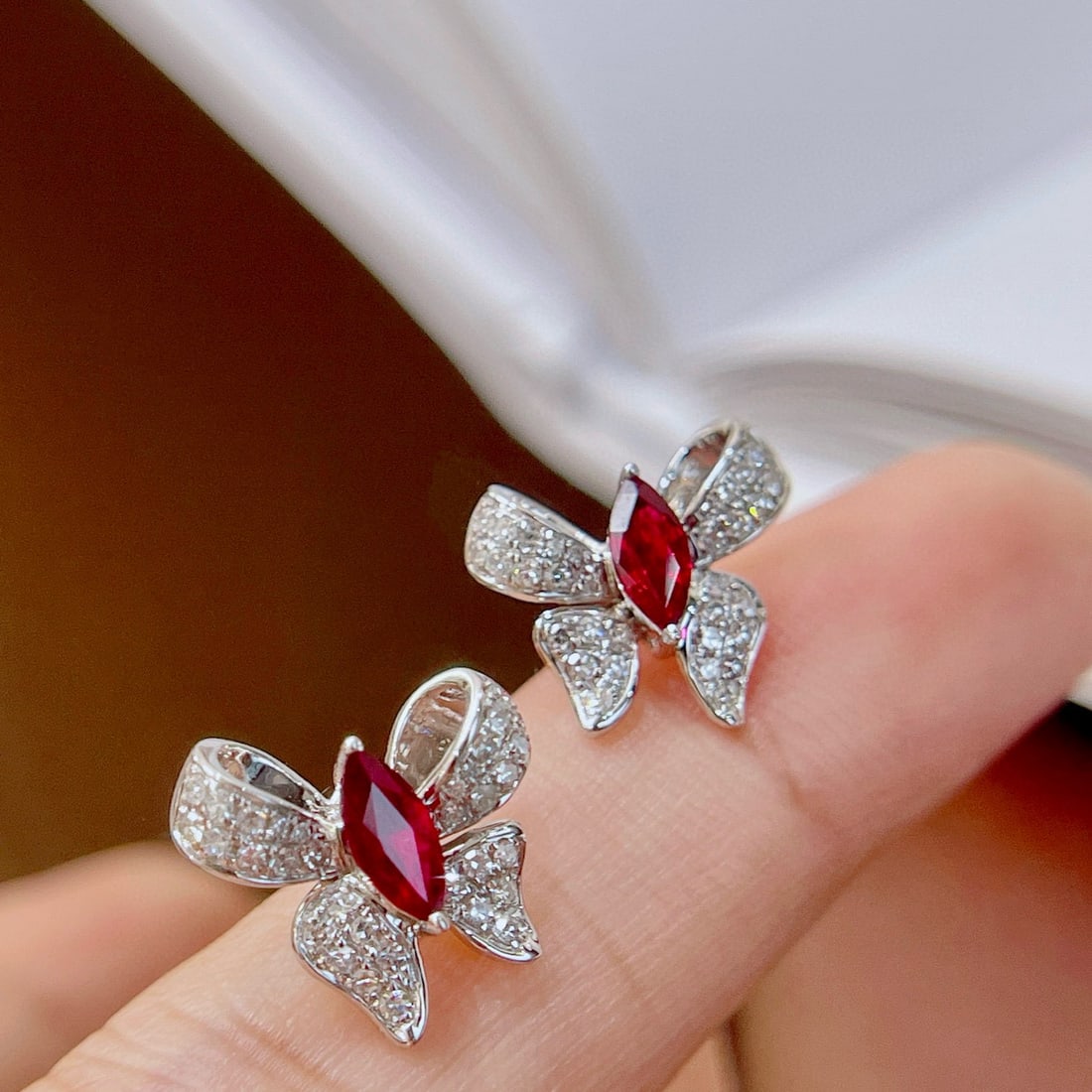 14k Gold 1.06 Ctw Natural Ruby & Diamond Earrings - 5