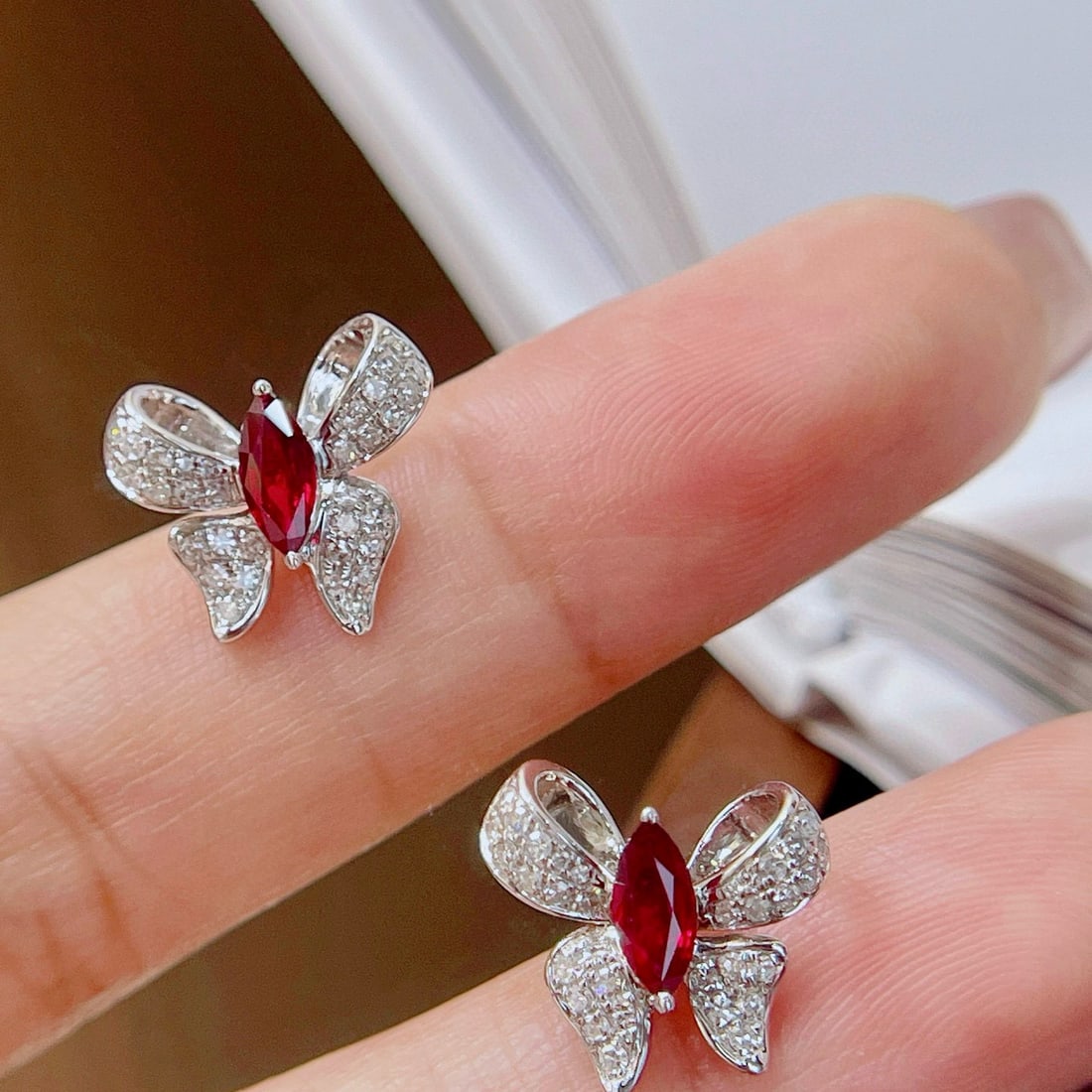 14k Gold 1.06 Ctw Natural Ruby & Diamond Earrings - 6