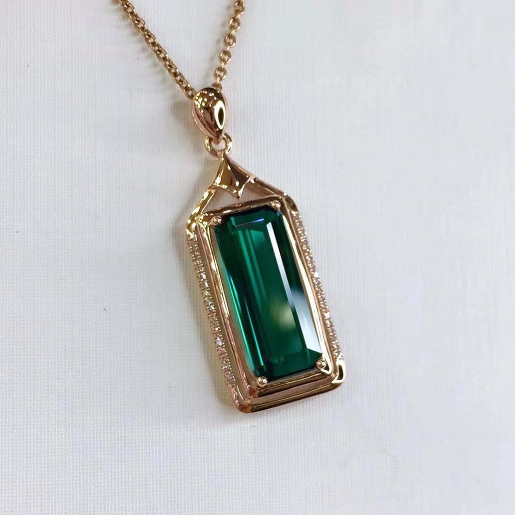 14k Gold 5.27 Ct Natural Tourmaline & Diamond Pendant( Without Chain ) - 2