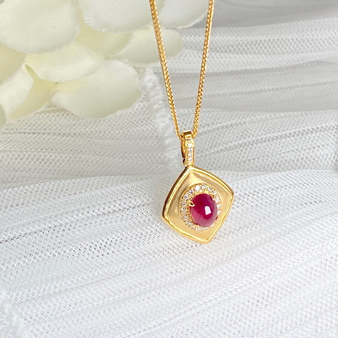 14k Gold 0.83 Ctw Natural Ruby & Diamond Pendant( Without Chain ): Ref:230973115 // gold content:14k gold // main gemstone:ruby // shape:oval // carat weight:0. 77ct // color:red // treatment:natural // // adjacent gemstone 2 : diamond // shape:round // carat weight: