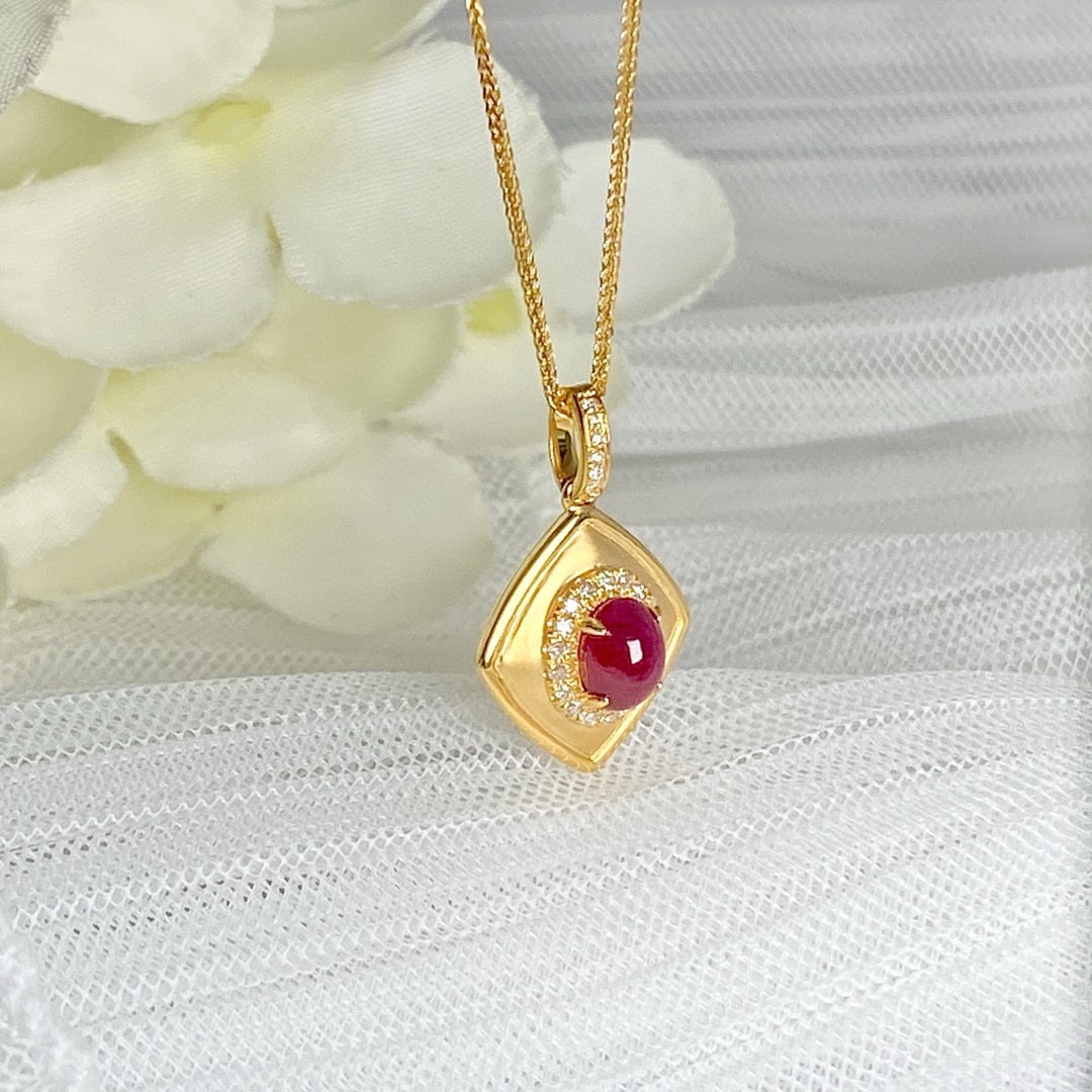 14k Gold 0.83 Ctw Natural Ruby & Diamond Pendant( Without Chain ) - 2