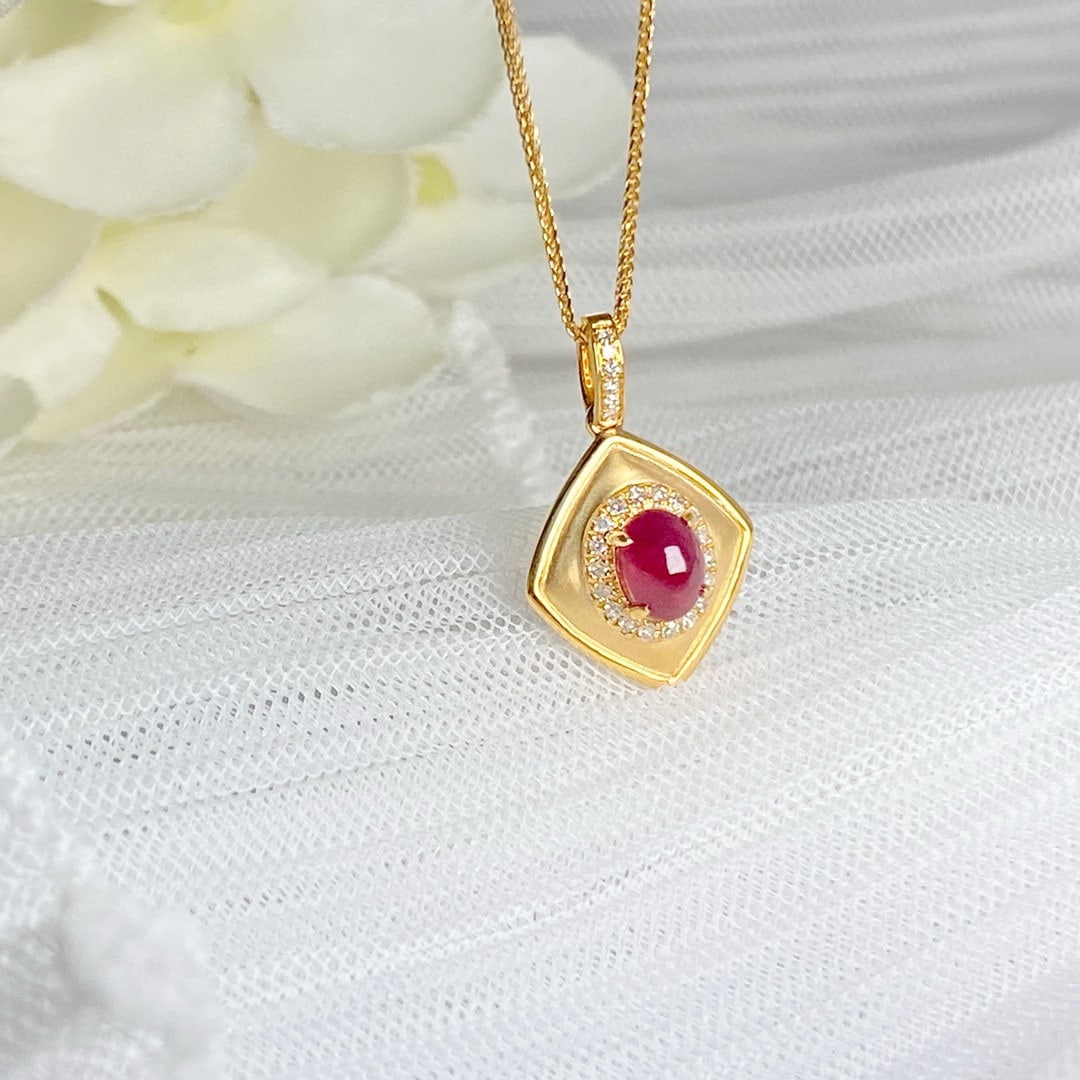 14k Gold 0.83 Ctw Natural Ruby & Diamond Pendant( Without Chain ) - 3