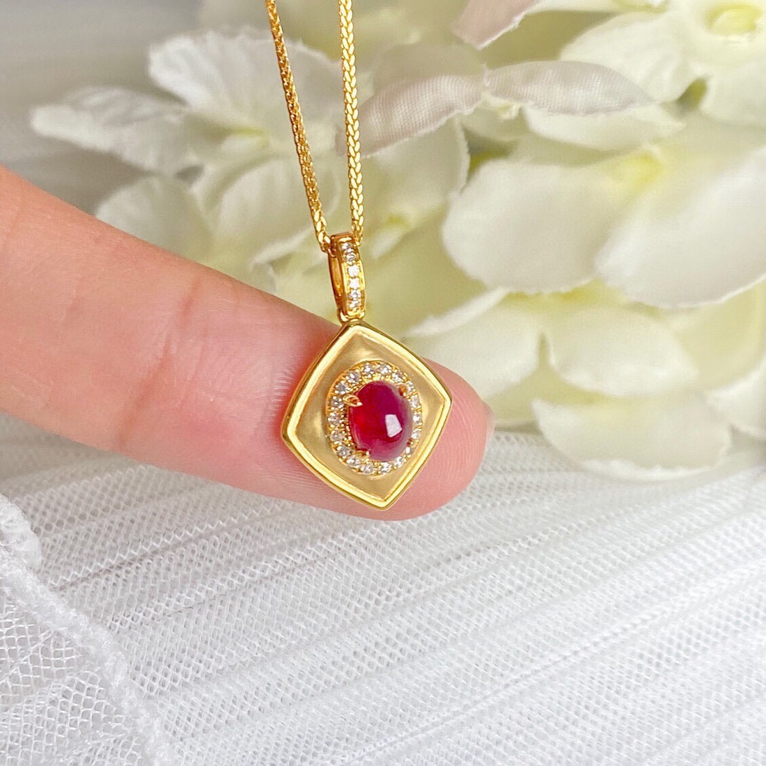 14k Gold 0.83 Ctw Natural Ruby & Diamond Pendant( Without Chain ) - 4