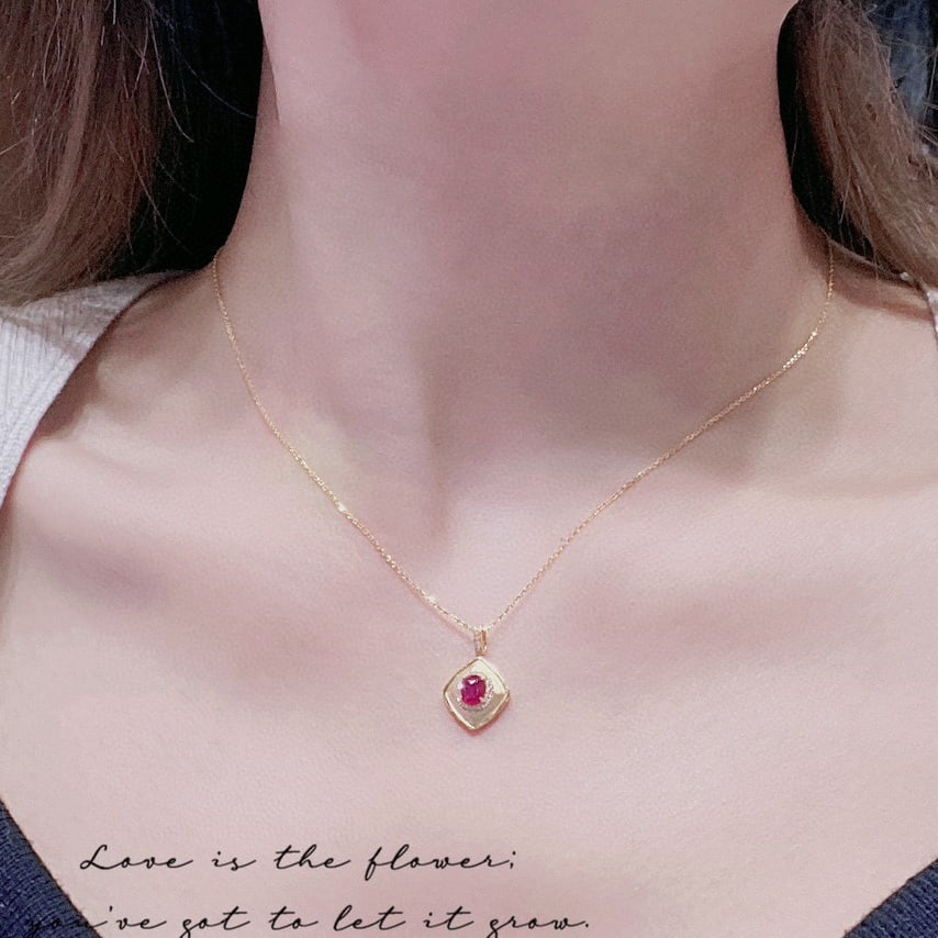 14k Gold 0.83 Ctw Natural Ruby & Diamond Pendant( Without Chain ) - 5