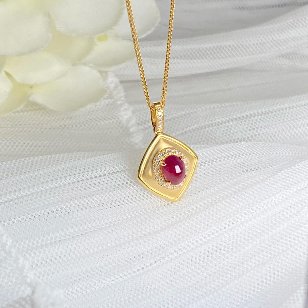 14k Gold 0.83 Ctw Natural Ruby & Diamond Pendant( Without Chain ) - 6