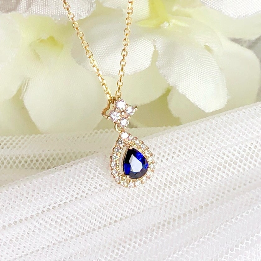 14k Gold 0.42 Ctw Vivid Blue Natural Sapphire & Diamond Pendant( Without Chain ) - 2