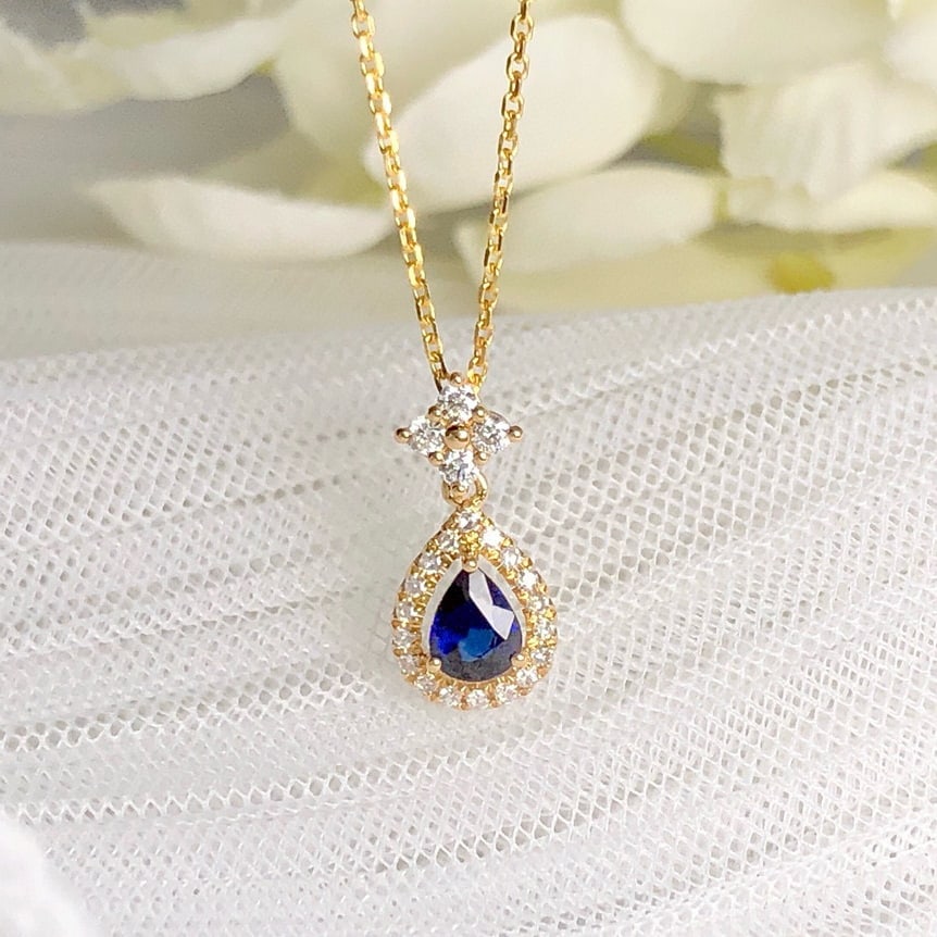 14k Gold 0.42 Ctw Vivid Blue Natural Sapphire & Diamond Pendant( Without Chain ) - 5