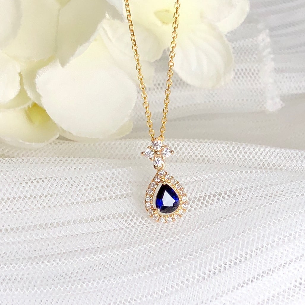 14k Gold 0.42 Ctw Vivid Blue Natural Sapphire & Diamond Pendant( Without Chain ) - 6