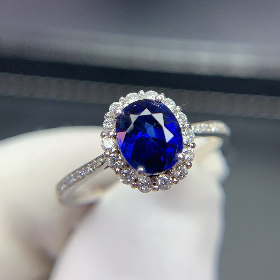 14k Gold 1.25 Ct Natural Sapphire & Diamond Ring: Ref:230973095 // gold content:14k gold // ring size:7. 25us // // main gemstone:sapphire // shape:oval // carat weight:1. 25ct // color:royal blue // treatment:natural // // adjacent gemstone 2 :