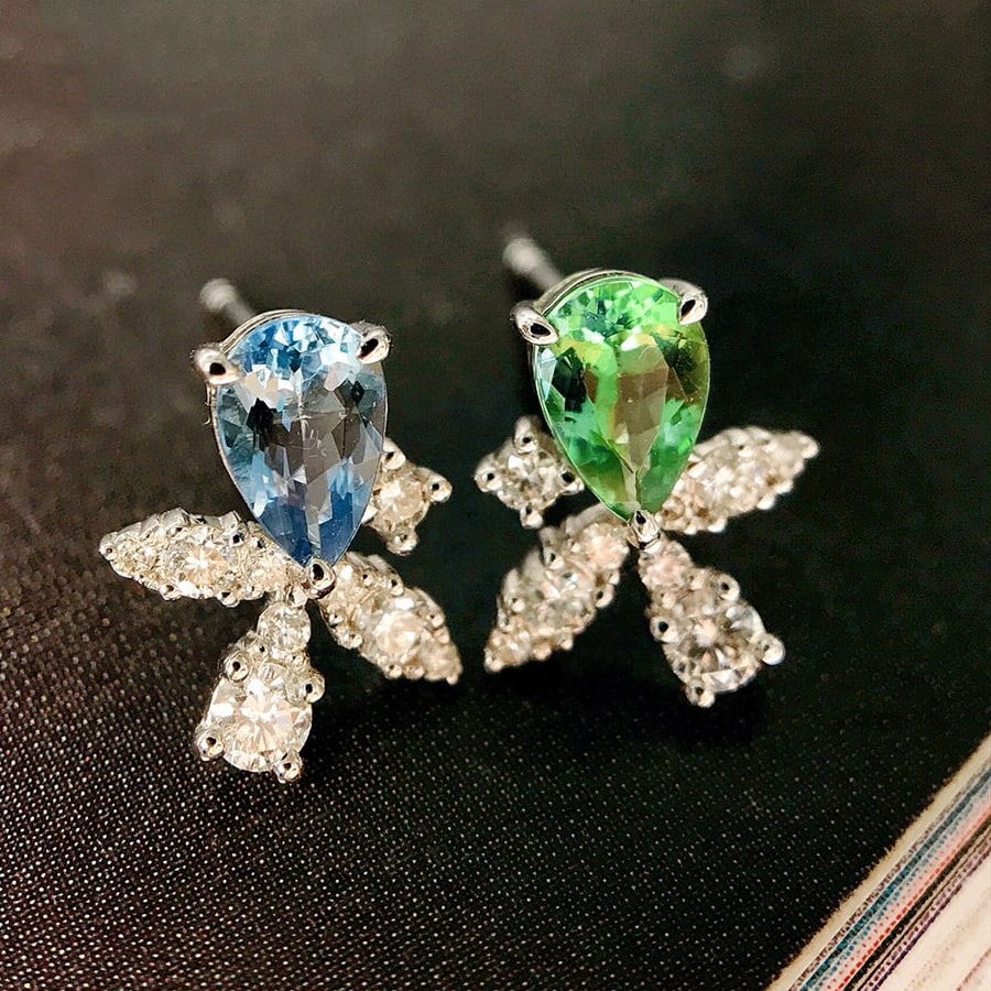 14k Gold 0.53 Ctw Natural Aquamarine & Paraiba Tourmaline Earrings - 2