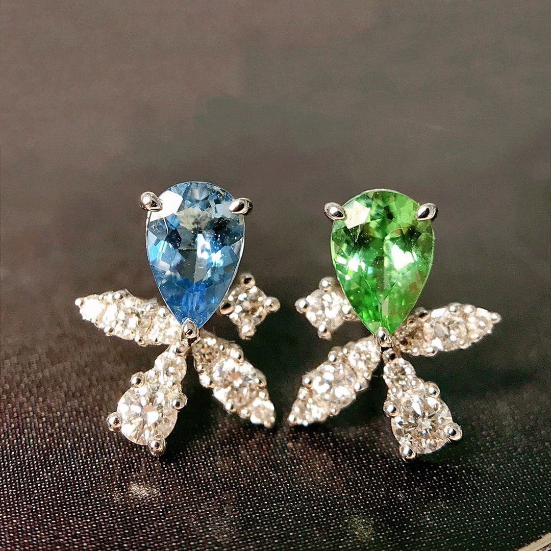 14k Gold 0.53 Ctw Natural Aquamarine & Paraiba Tourmaline Earrings - 5