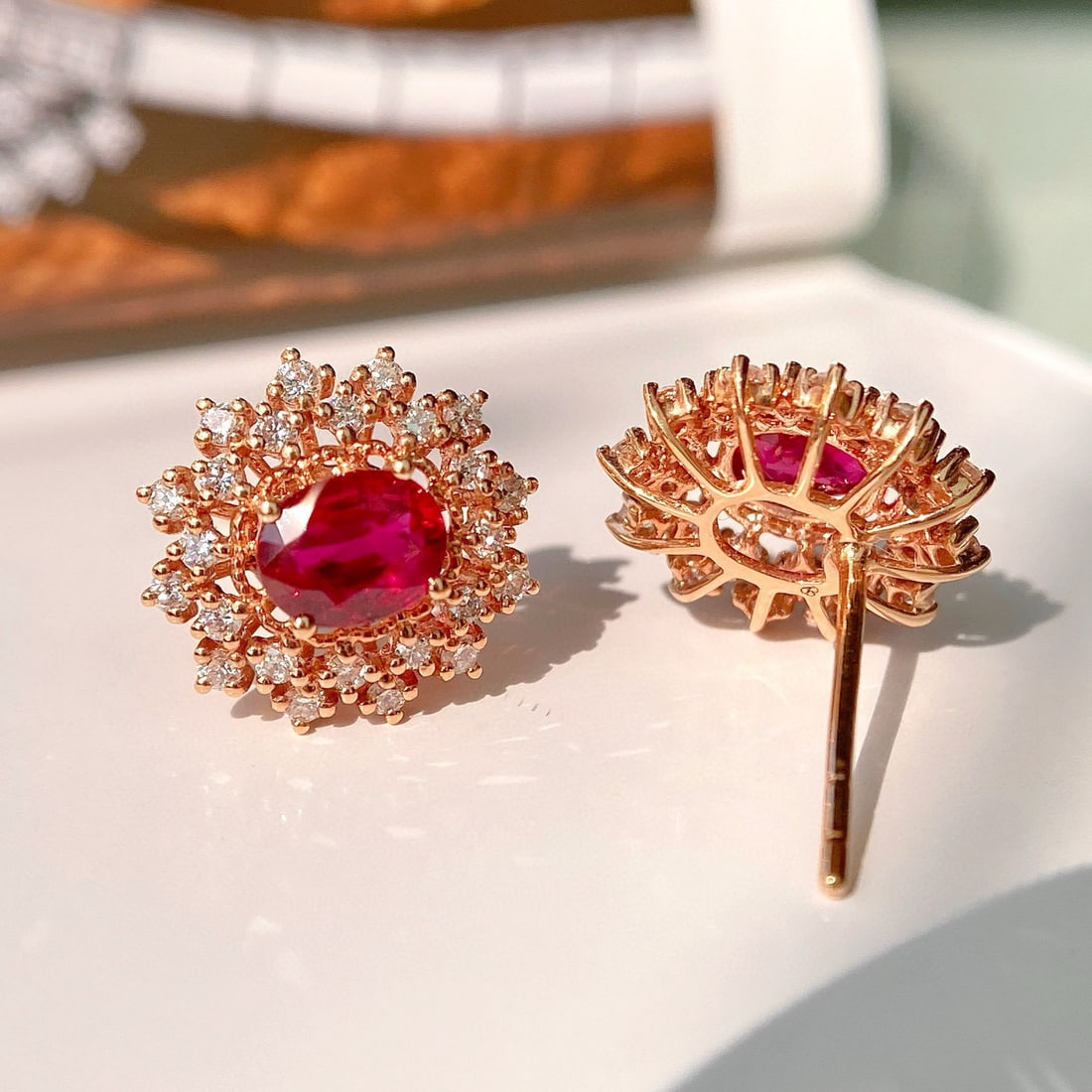 14k Gold 1.46 Ctw Natural Ruby & Diamond Earrings - 2