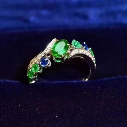 14k Gold 1.16 Ctw Vivid Green Natural Emerald & Emerald Ring - 2