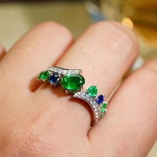 14k Gold 1.16 Ctw Vivid Green Natural Emerald & Emerald Ring - 5