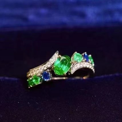14k Gold 1.16 Ctw Vivid Green Natural Emerald & Emerald Ring - 6
