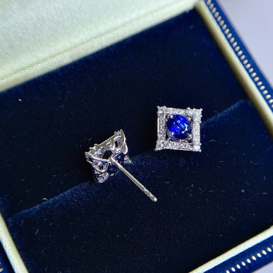 14k Gold 1.05 Ctw Natural Sapphire & Diamond Earrings - 2