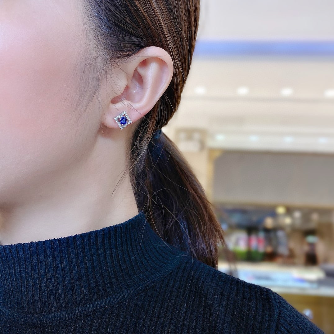 14k Gold 1.05 Ctw Natural Sapphire & Diamond Earrings - 3