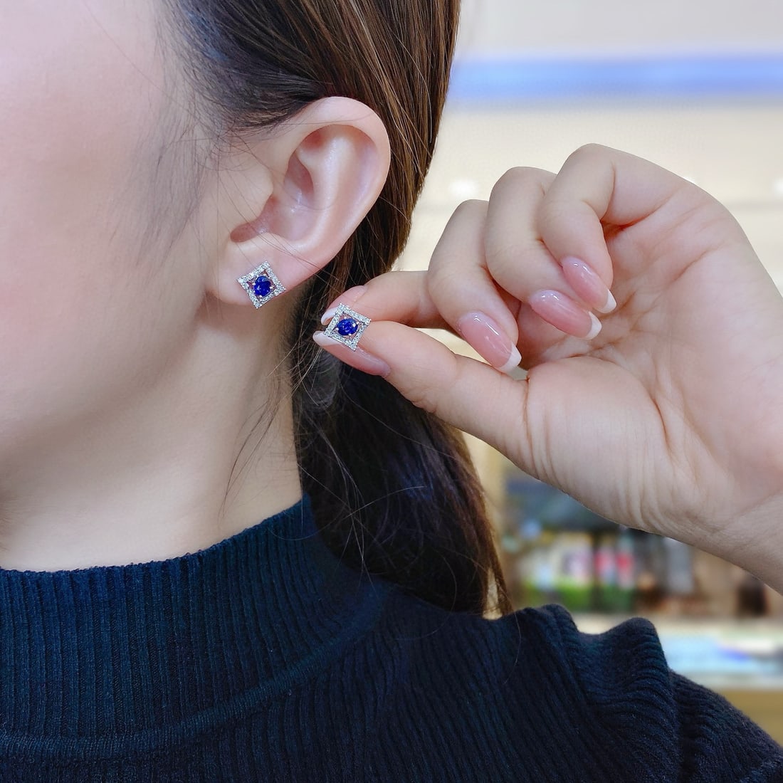 14k Gold 1.05 Ctw Natural Sapphire & Diamond Earrings - 4
