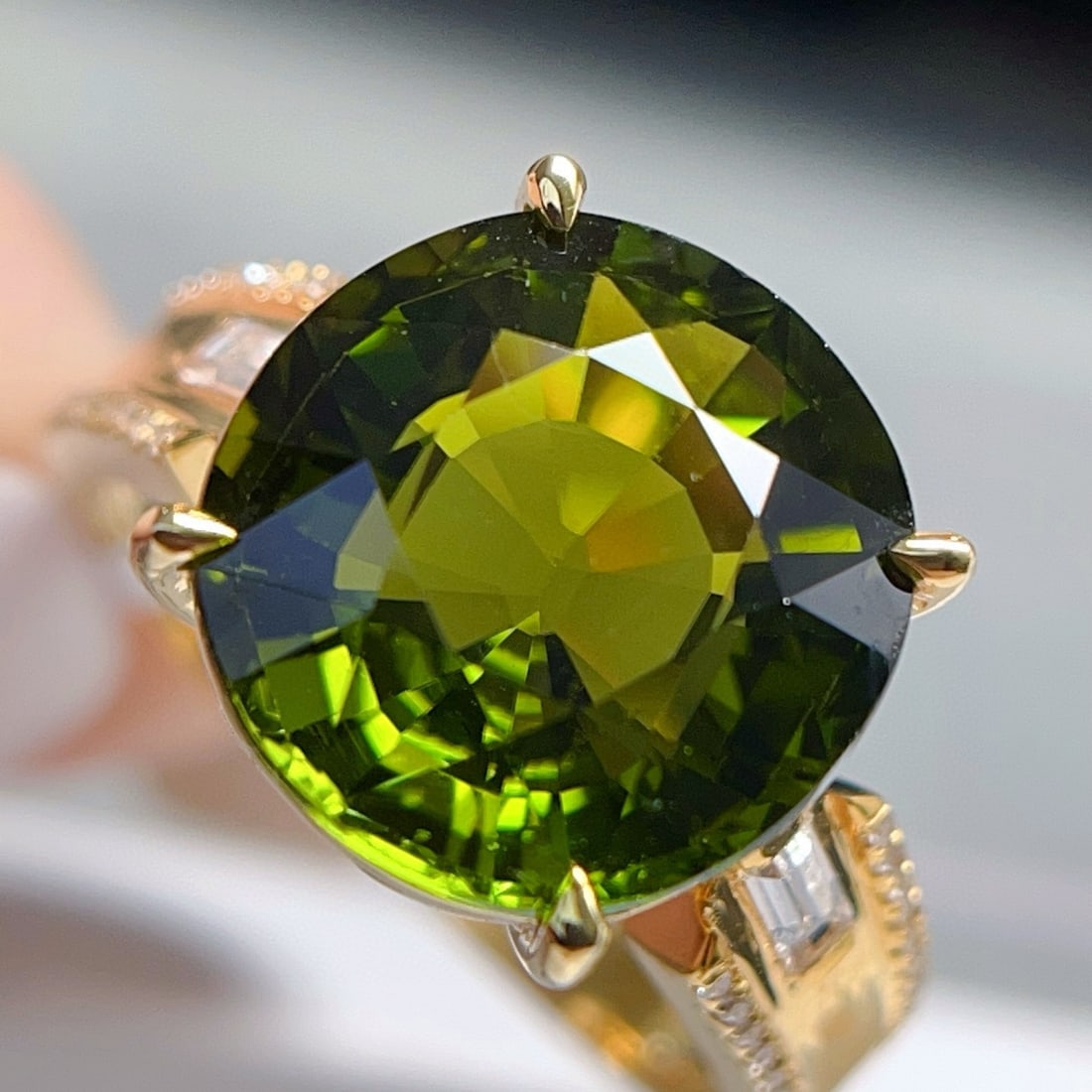14k Gold 7.00 Ct Natural Tourmaline & Diamond & Sapphire Ring - 3