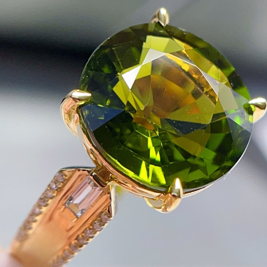14k Gold 7.00 Ct Natural Tourmaline & Diamond & Sapphire Ring - 4