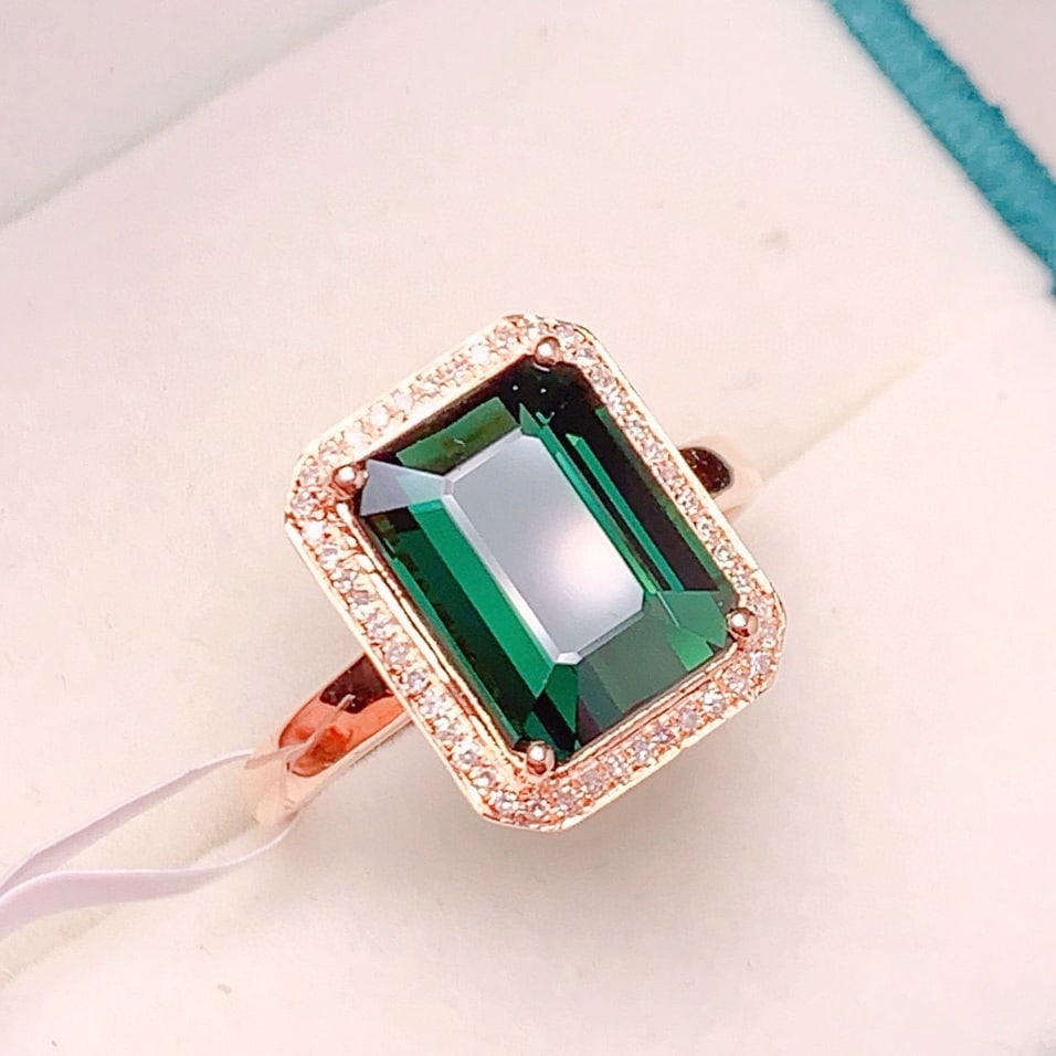 14k Gold 4.5 Ct Natural Tourmaline & Diamond Ring - 2