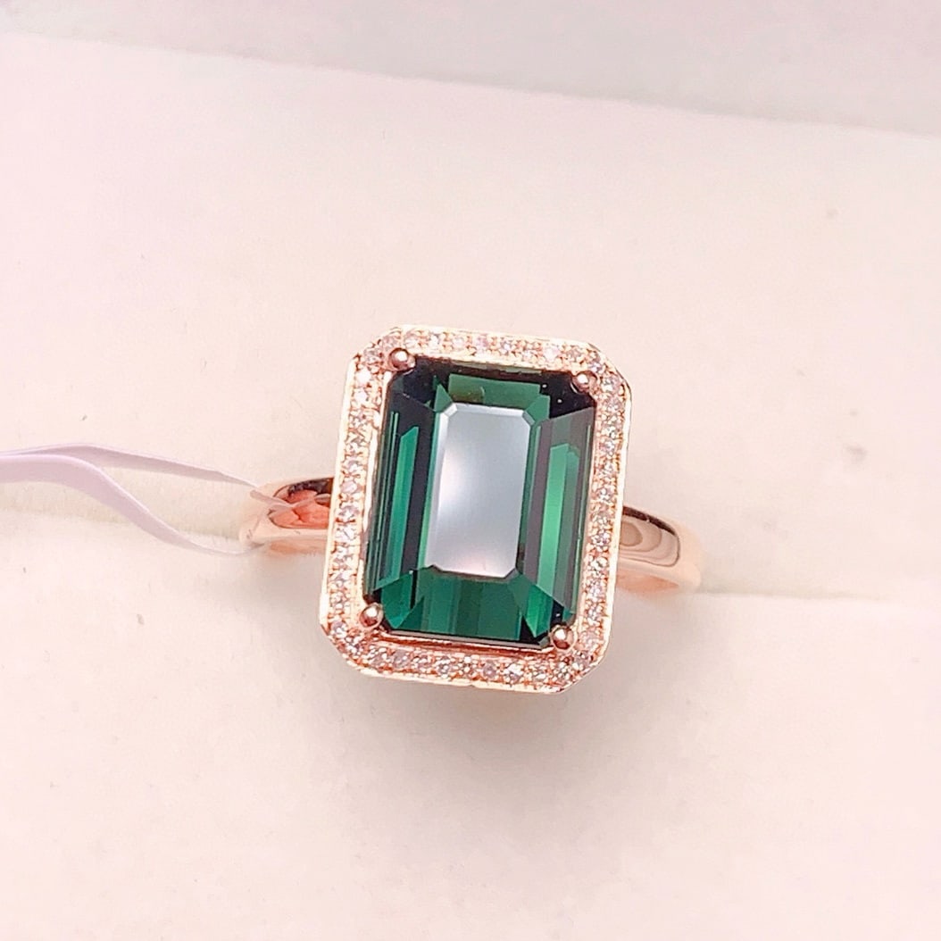 14k Gold 4.5 Ct Natural Tourmaline & Diamond Ring - 6