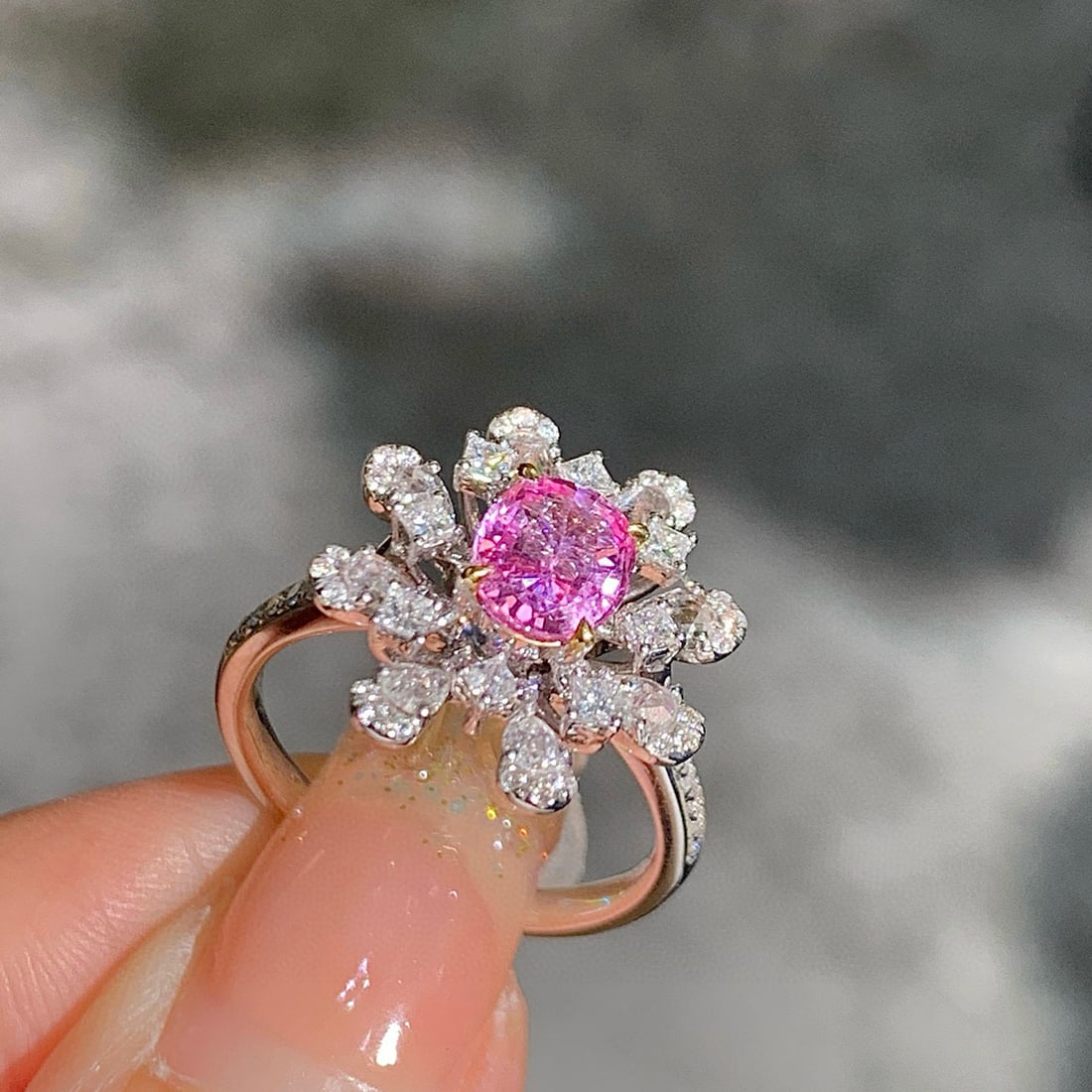 14k Gold 1.94 Ctw Natural Padparadscha Sapphire & Diamond Ring - 2