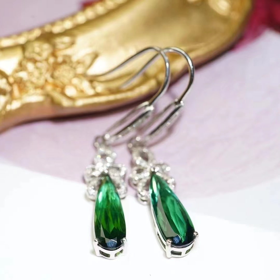 14k Gold 8.8 Ct Natural Tourmaline & Diamond Jewelry Set - 6