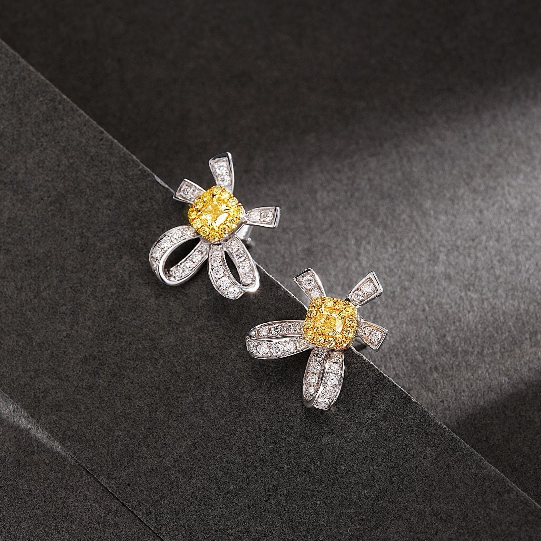 14k Gold 0.72 Ctw Natural Yellow Diamond & Diamond Earrings - 4