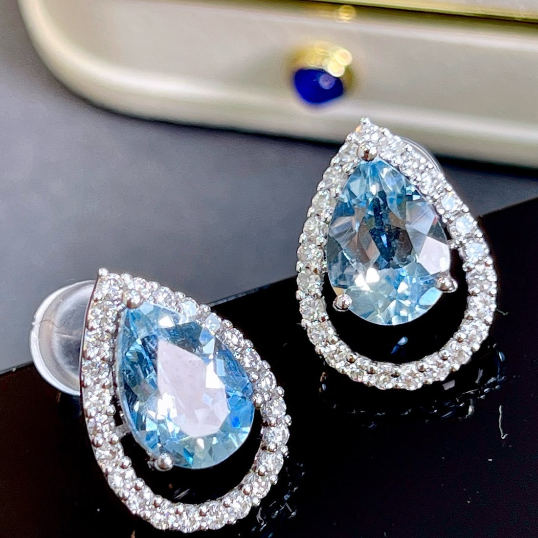 14k Gold 3.9 Ctw Natural Aquamarine & Diamond Earrings - 2
